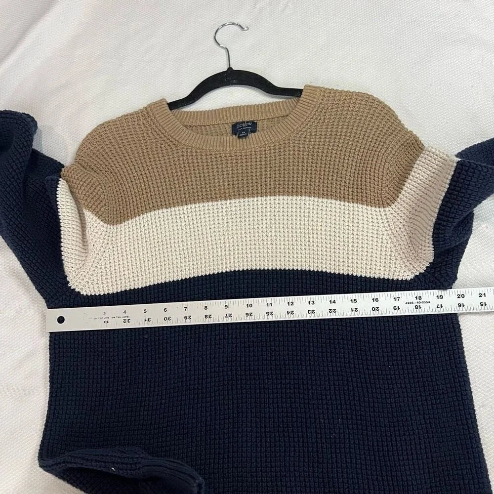 J. Crew Factory Tan White Navy Blue 100% Cotton Sweater Sz M‎ Mens